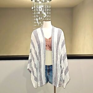 Style Envy Women's S/M Open Front Kaftan Swimsuit Cover Up Blue White Tie Dye